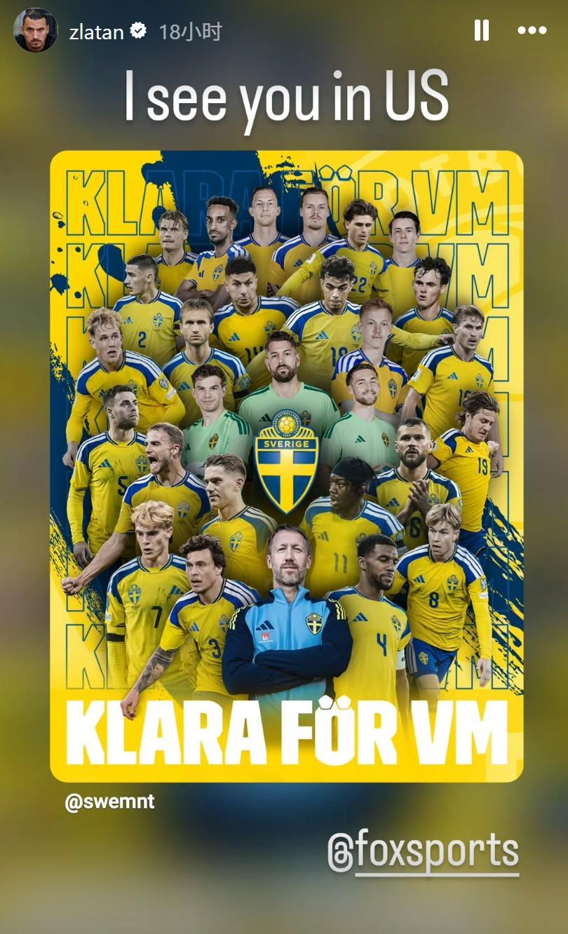 开云登录网址入口-来自前辈的认可，伊布祝贺瑞典进军世界杯：伙计们，美国见